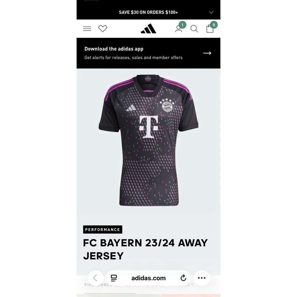 Adidas FC Bayern Munchen 2023-24 Away Jersey Mens XL Black Purple Green Soccer
